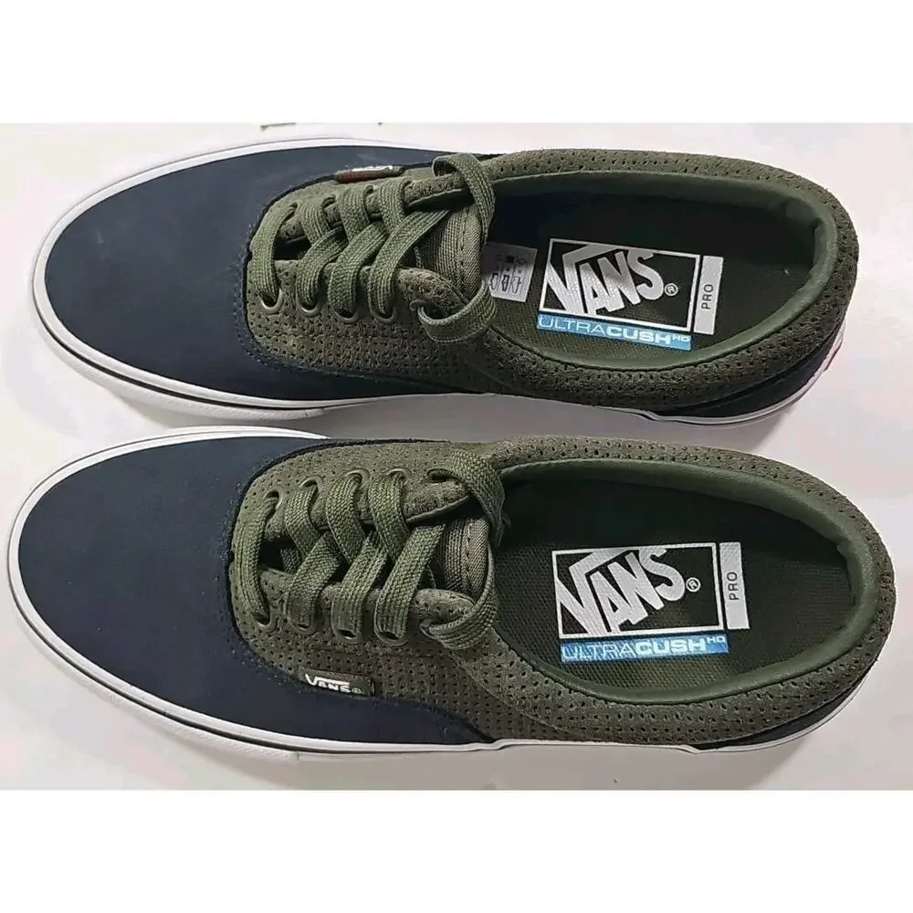 Vans~Mens 6.5; Woman 8~Olive Green/Black Era Pro Perforated Suede Sneakers Shoes